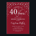 40th Birthday Party Invitation - Silver Red<br><div class="desc">40th Birthday Party Invitation.
Elegant design with faux glitter silver and red. Cheers to 40 Years! Message me if you need further customization.</div>