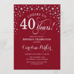 40th Birthday Party Invitation - Silver Red<br><div class="desc">40th Birthday Party Invitation.
Elegant design with faux glitter silver and red. Cheers to 40 Years! Message me if you need further customization.</div>