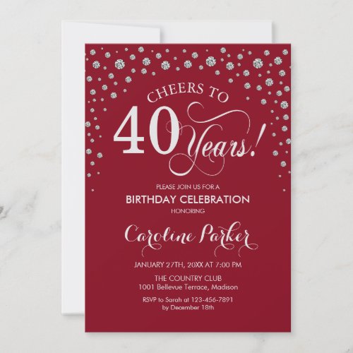 40th Birthday Party Invitation _ Silver Red