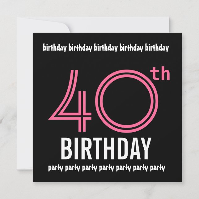 40th Birthday Party Invitation Template Pink Black (Front)
