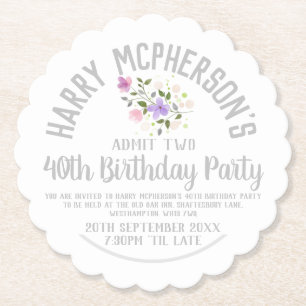 40th Birthday Party Invitation Ticket Paper Coaster
