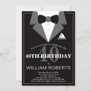40th Birthday Party Invitation, Tuxedo Invitation