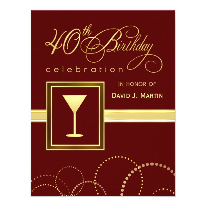 40th Birthday Party Invitations   Burgundy & Gold