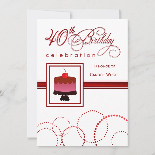 40th Birthday Party Invitations - Custom Cake-2 (Front)