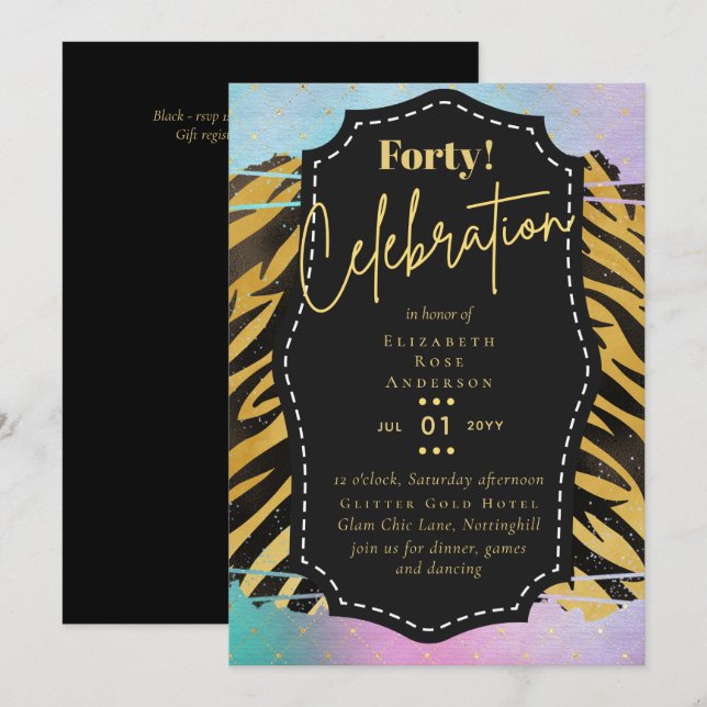 40th Birthday Party Invitations Glitter Glamour (Front/Back)
