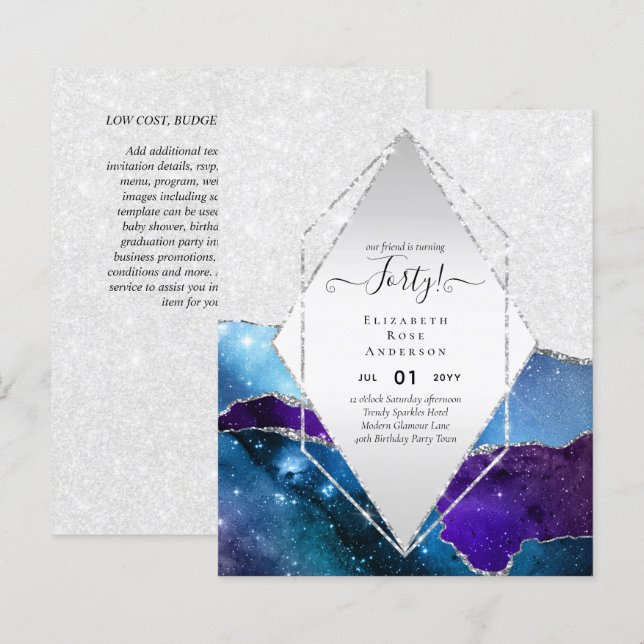 40th Birthday Party Invitations Glitter Glamour (Front/Back)