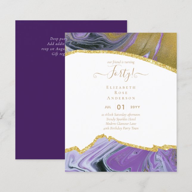 40th Birthday Party Invitations Glitter Glamour (Front/Back)