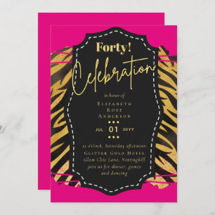 40th Birthday Party Invitations Glitter Glamour