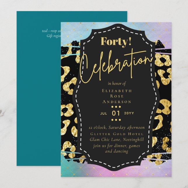 40th Birthday Party Invitations Glitter Glamour (Front/Back)