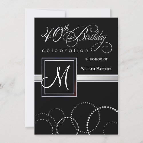 40th Birthday Party Invitations - with Monogram