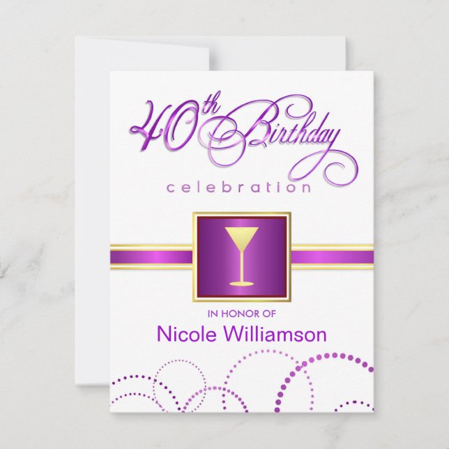 40th Birthday Party Invitations - with Monogram (Front)
