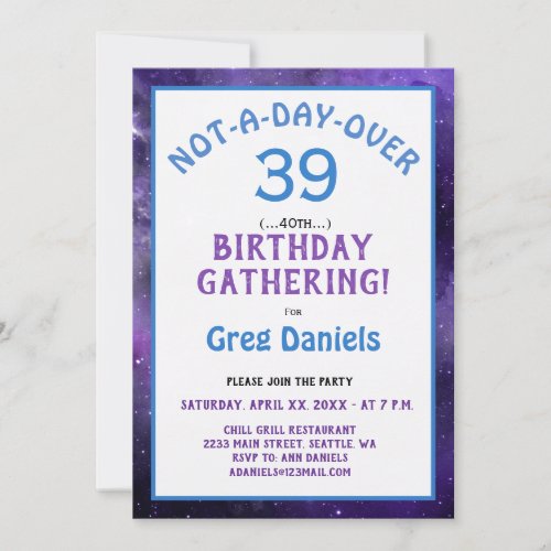 40th Birthday Party Invite - Forever 39