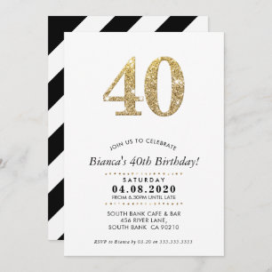 40TH BIRTHDAY PARTY INVITE modern gold glitter