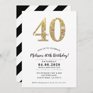 40TH BIRTHDAY PARTY INVITE modern gold glitter
