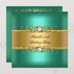 40th Birthday Party Jade Green Gold Diamond Jewel Invitation