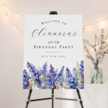 40th Birthday Party July Birth Flower Welcome Foam Board<br><div class="desc">Elegant summer watercolor blue larkspur flowers create a beautiful floral border at the bottom of this birthday party welcome sign,  larkspur or delphinium flowers are the July birth flower. A trendy font combination gives it a modern aesthetic. All of the text is editable.</div>