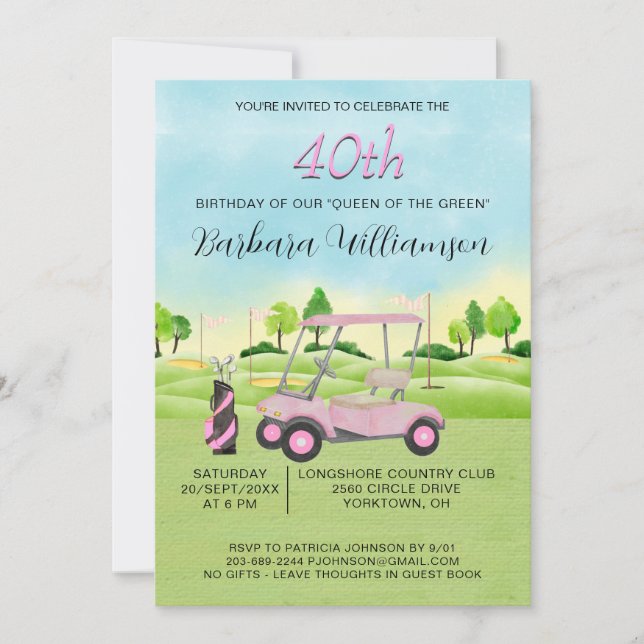 40th Birthday Party Lady Golfer Theme Invitation (Front)