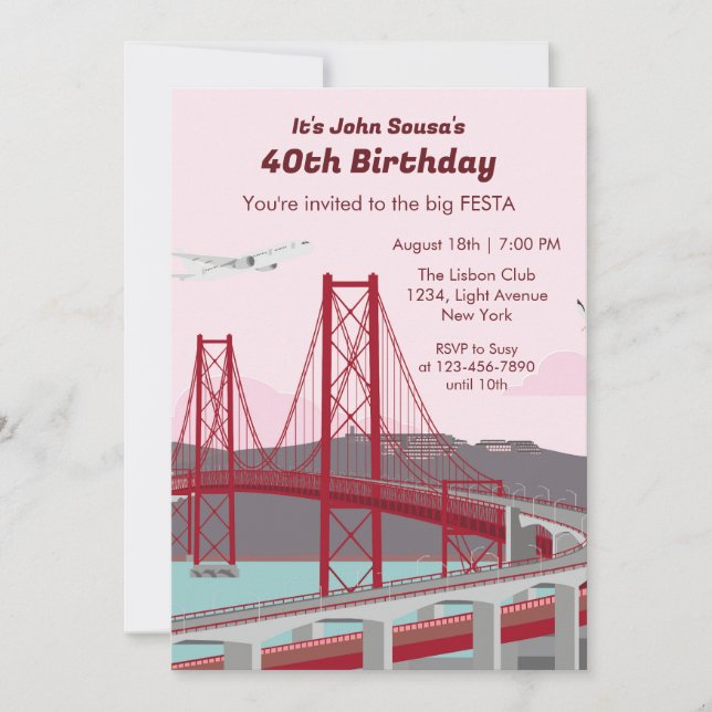 40th Birthday Party Lisbon Bridge at sunset Invitation (Front)