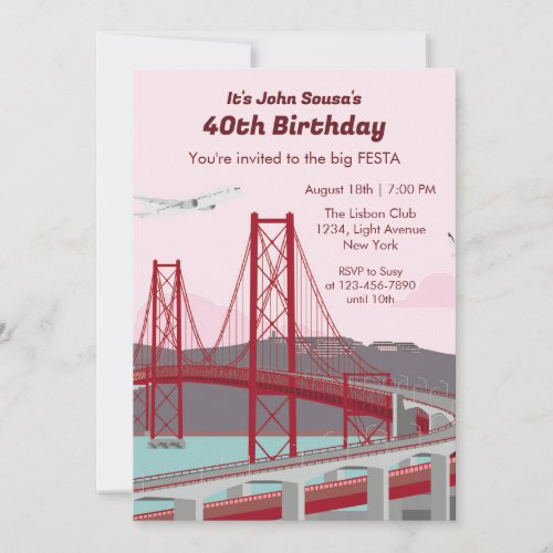 40th Birthday Party Lisbon Bridge at sunset Invitation
