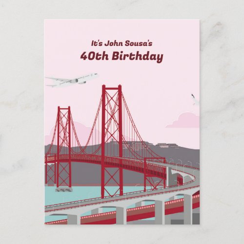 40th Birthday Party Lisbon Bridge at sunset  Invitation Postcard