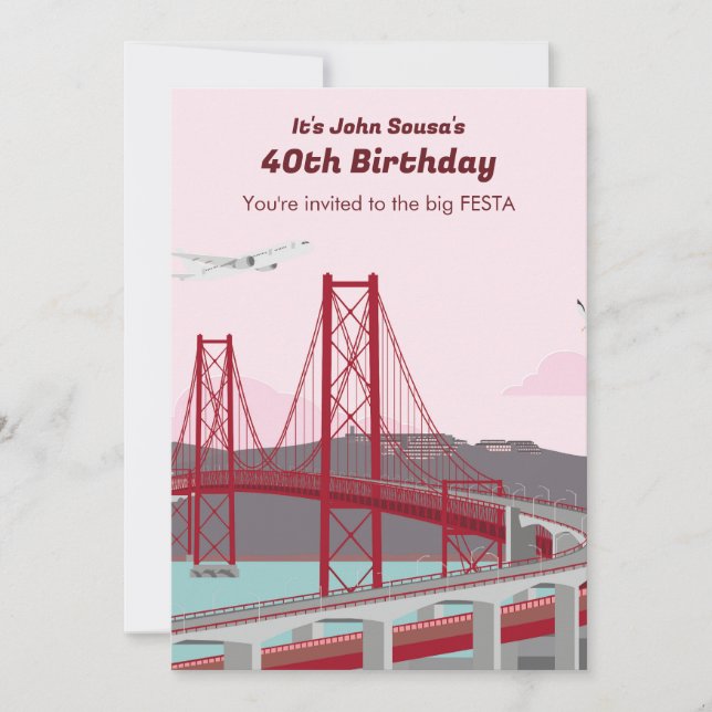 40th Birthday Party Lisbon Bridge invitation (Front)