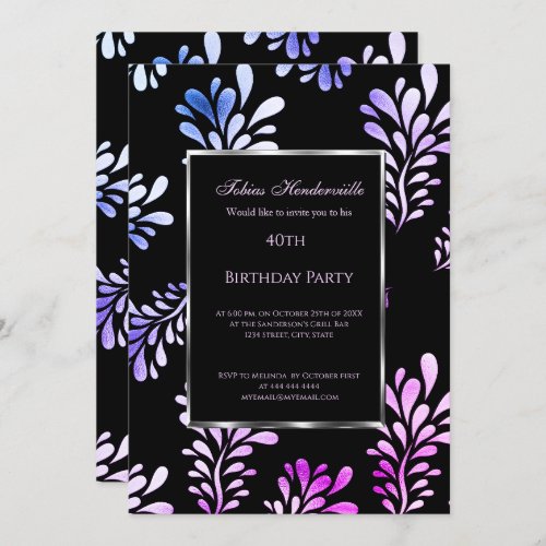 40th  Birthday Party Man invitation Black Purple