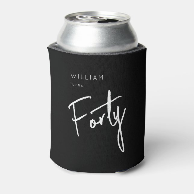 40th birthday party men's classic black can cooler (Can Back)