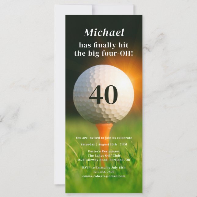 40th Birthday Party Modern Adult Golf Forty Invitation (Front)