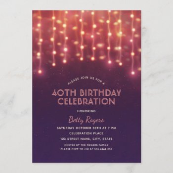 40th Birthday Party Modern Glitter String Lights Invitation by superdazzle at Zazzle