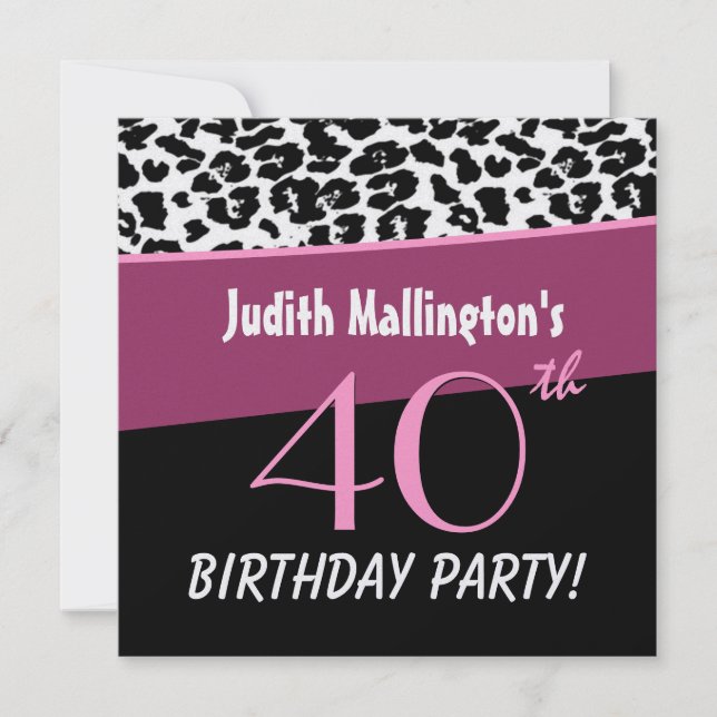 40th Birthday Party Modern Leopard For Her W425 Invitation (Front)
