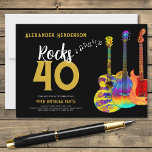 40th Birthday Party Music Guitar Rocks 40 Invitation<br><div class="desc">Personalized Rocks 40 gold modern typography 40th birthday party invitations with musical notes and three cool colorful watercolor guitar designs. This easy to use template creates the perfect invitation to celebrate forty in rock n roll style and is ideal for a guitarist, musician and music lovers. Any guitar player will...</div>