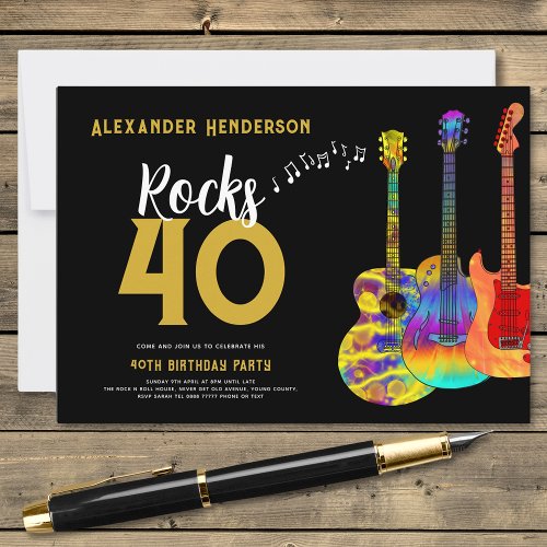 40th Birthday Party Music Guitar Rocks 40 Invitation