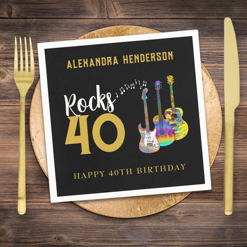40th Birthday Party Music Guitar Rocks 40 Napkins