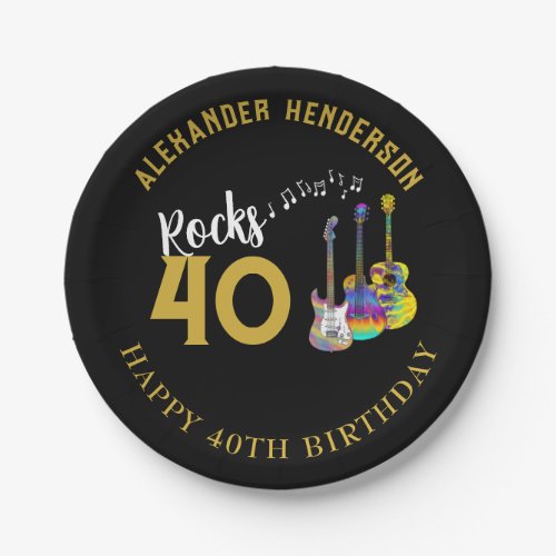40th Birthday Party Music Guitars Personalized  Paper Plates
