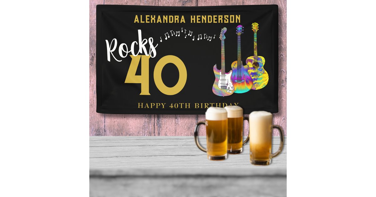 40th Birthday Party Music Guitars Rock and Roll Banner | Zazzle