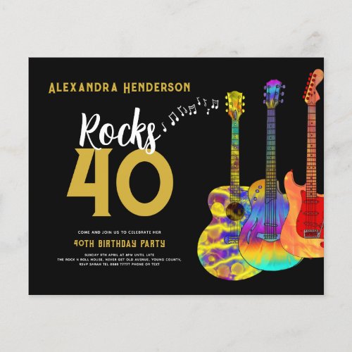 40th Birthday Party Music Guitars Rock Budget Flyer