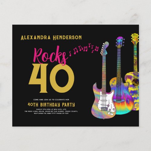 40th Birthday Party Music Rocks 40 Budget Flyer