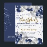 40th Birthday Party Navy Balloons Invitation<br><div class="desc">A gorgeous 40th birthday party or celebration invitation.
A fabulous navy blue and silver balloons design with lots of space for your party details. Stylish flat card invitation.</div>