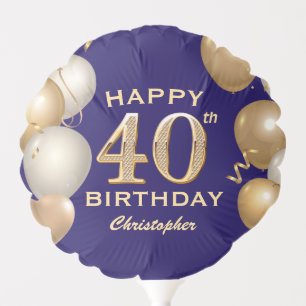 40th Birthday Party Navy Blue and Gold Balloons