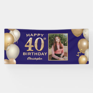 40th Birthday Party Navy Blue and Gold Balloons Banner
