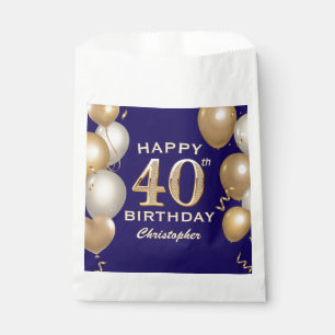 40th Birthday Party Navy Blue and Gold Balloons Favor Bag