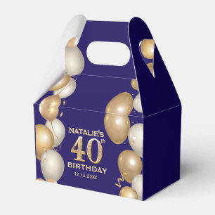 40th Birthday Party Navy Blue and Gold Balloons Favor Boxes