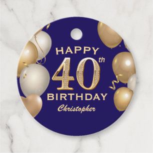 40th Birthday Party Navy Blue and Gold Balloons Favor Tags