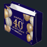 40th Birthday Party Navy Blue and Gold Balloons Large Gift Bag<br><div class="desc">40th Birthday Party Navy Blue and Gold Balloons and Confetti Gift Bag. For further customization,  please click the "Customize it" button and use our design tool to modify this template.</div>