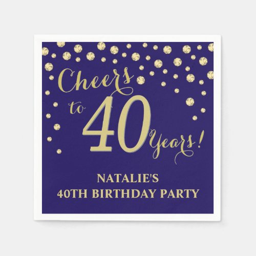 40th Birthday Party Navy Blue and Gold Diamond Napkins