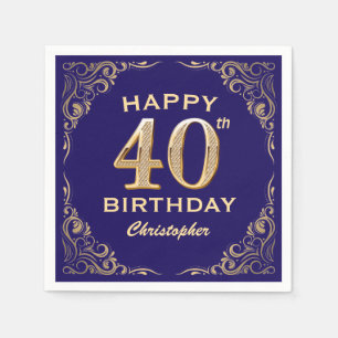 40th Birthday Party Navy Blue and Gold Glitter Napkins