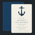 40th Birthday Party Navy Blue Nautical Anchor Invitation<br><div class="desc">40th Birthday Party Modern Elegant Navy Blue Nautical Anchor Invitation</div>
