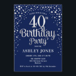 40th Birthday Party - Navy & Silver Invitation<br><div class="desc">40th Birthday Party Invitation.
Elegant design in dark navy blue and faux glitter silver. Features stylish script font and confetti. Message me if you need custom age.</div>