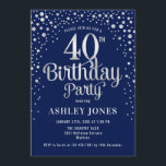 40th Birthday Party - Navy & Silver Invitation<br><div class="desc">40th Birthday Party Invitation.
Elegant design in dark navy blue and faux glitter silver. Features stylish script font and confetti. Message me if you need custom age.</div>