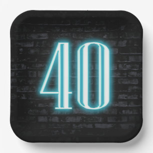 40th Birthday Party Neon Sign on Brick Paper Plates